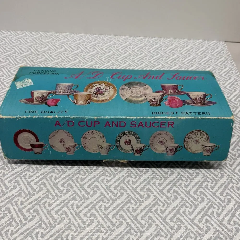 Vintage Genuine Porcelain A/D Demitasse Cup Saucer Set 6 Lusterware Japan Boxed